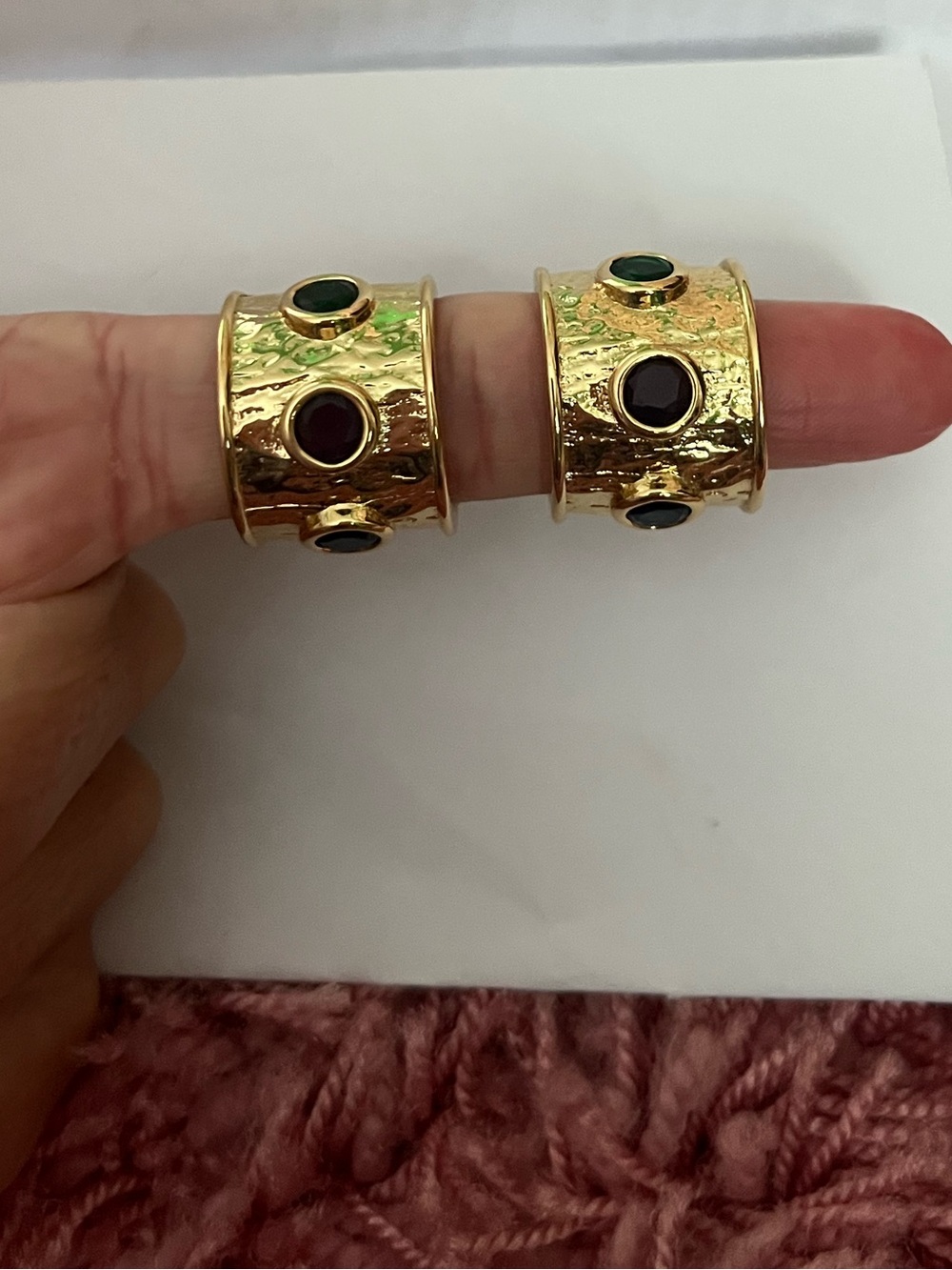 Gold Hammered Stone Hoop Earrings